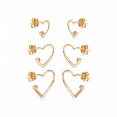 69606---Kit-de-Brincos-com-Trio-de-Coracoes-Dourados-e-Ponto-de-Luz-Banhado-a-Ouro-18k--1ª-