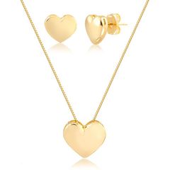 65690---Conjunto-de-Brinco-e-Colar-de-Coracao-Liso-Banhado-a-Ouro-18k--1ª-