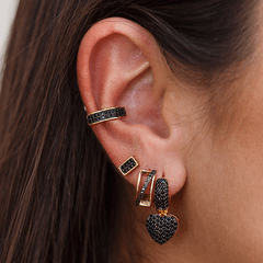 Piercing-Fake-Cravejado-Argola-com-Coracao-de-Zirconias-Negras-Brinco-Pequeno-Quadrado-e-Argola-com-1-Filete-de-Zirconias-Negras